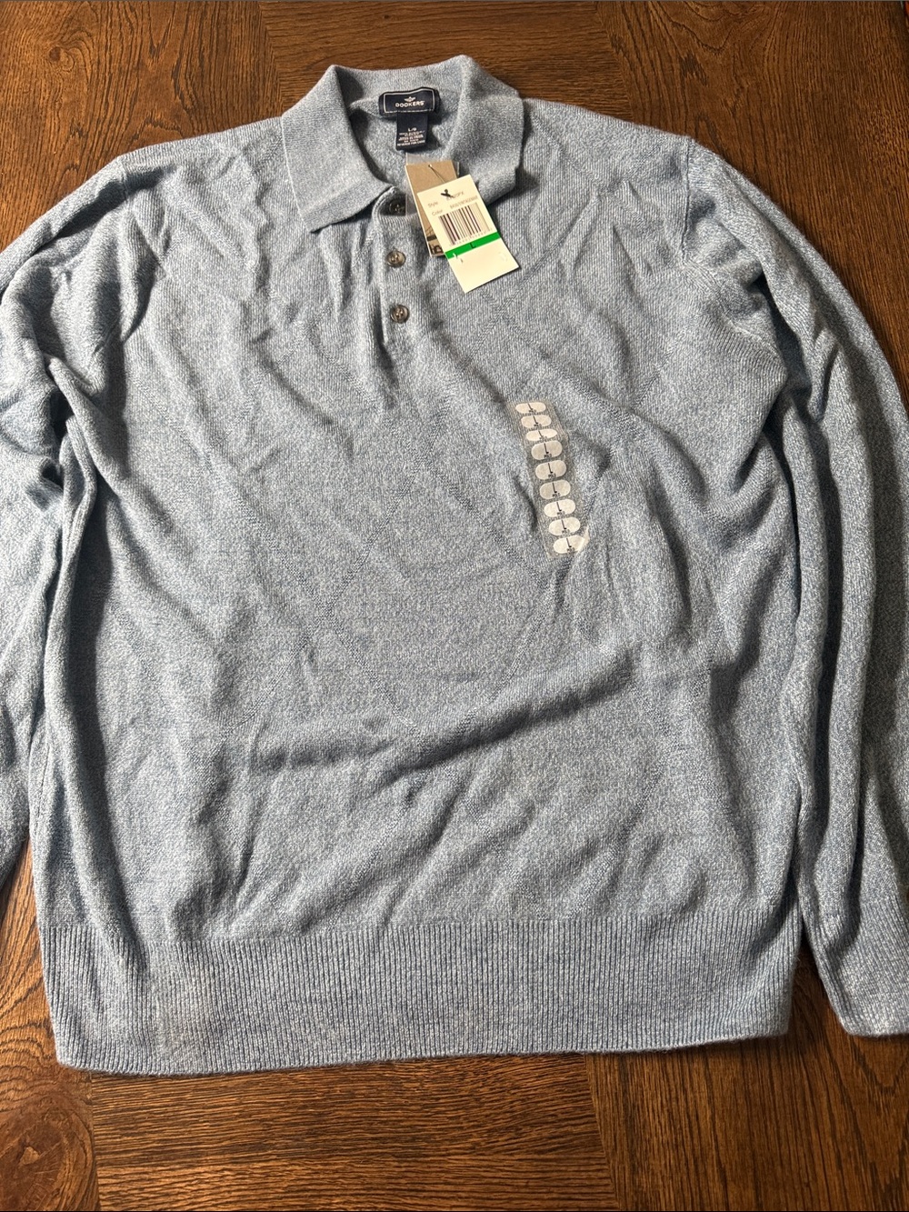 Dockers  Men's Sky Blue V-Neck Polo Sweater Large